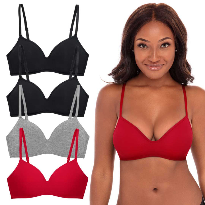 René Rofé Rene Rofe Lingerie Womens 4 Pack Soft Foam Wireless T Shirt Bra Black Red