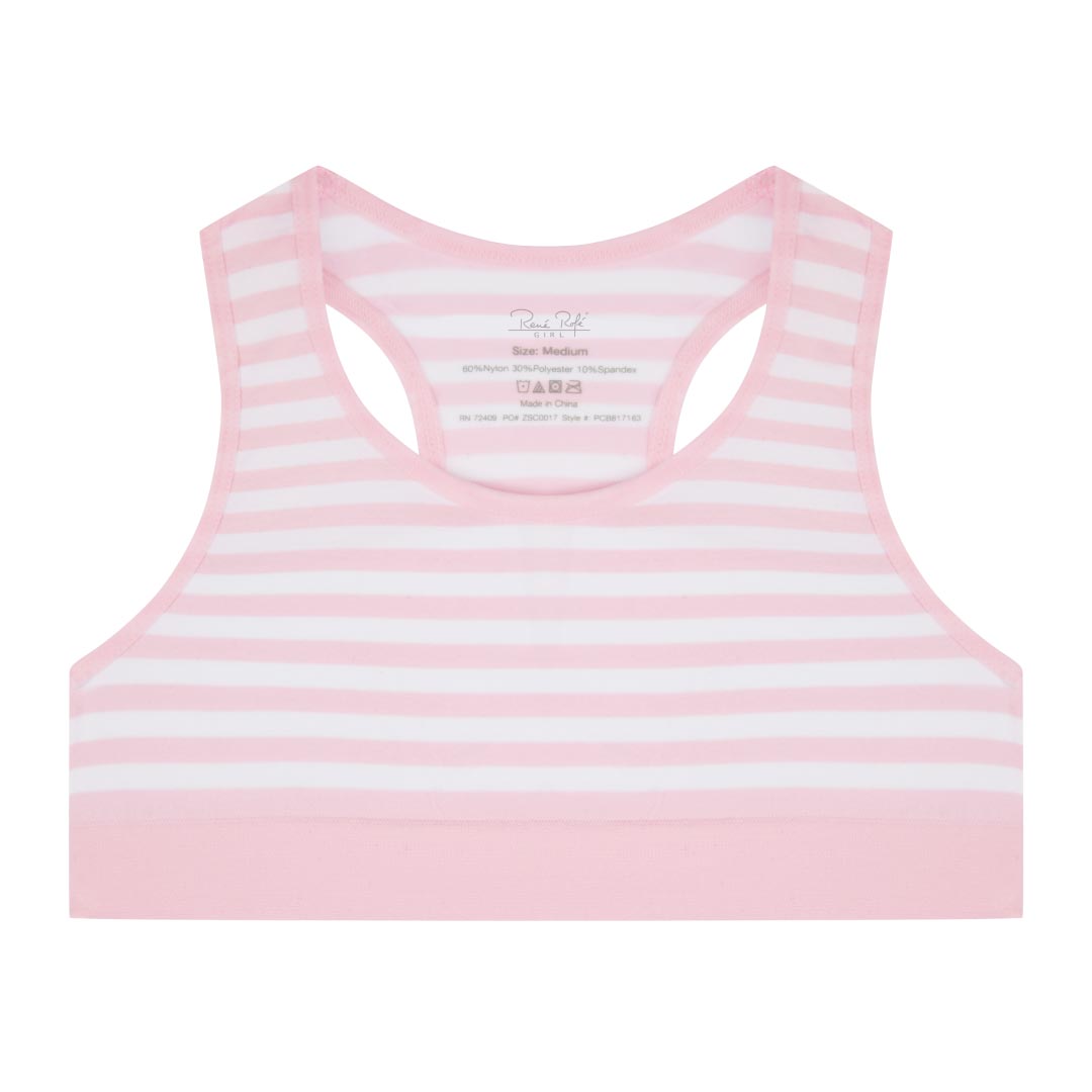 René Rofé Girls 2-Pack Seamless Racerback Bralette in Ashen Pink And White Stripes