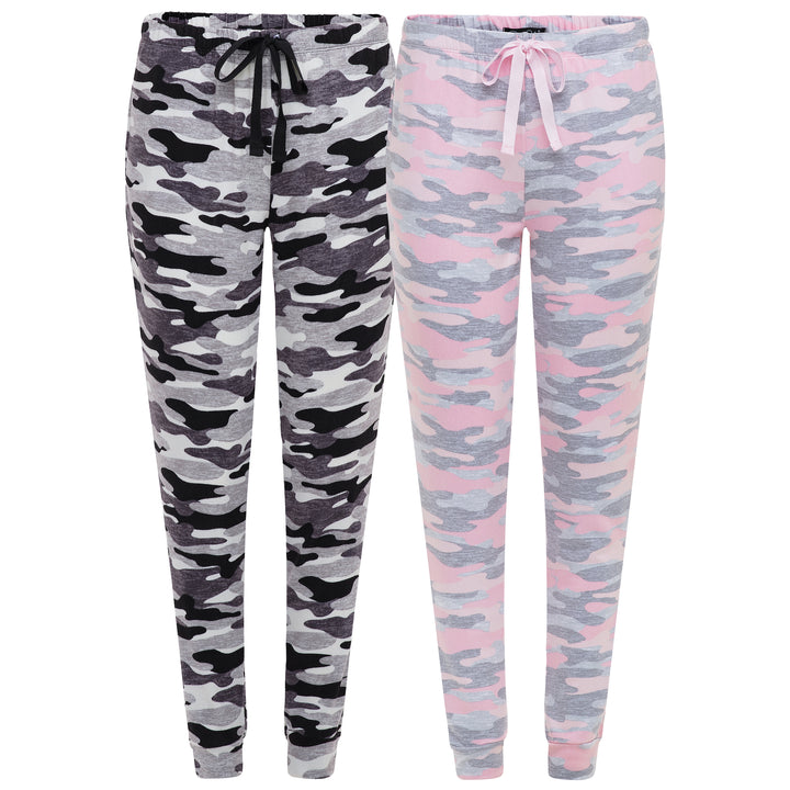 Shop the 2 Pack René Rofé Lightweight Hacci Jogger Pajama Pants in Black and Pink Camo pattern