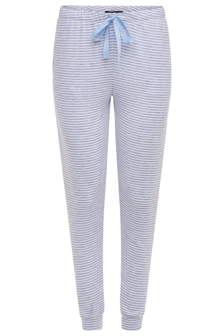 Blue stripes patterned pants as part of the 2 Pack René Rofé Lightweight Hacci Jogger Pajama Pants in Pink and Blue Stripes pattern