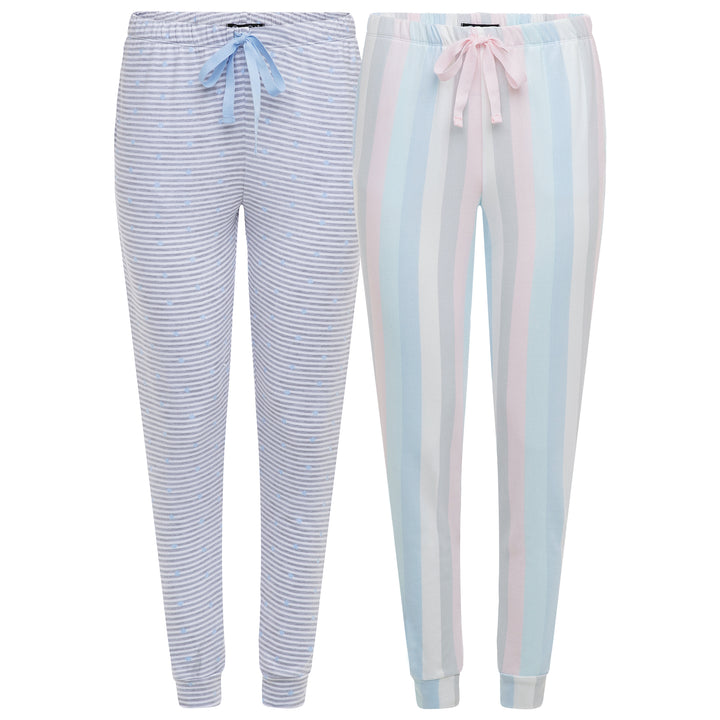 Shop the 2 Pack René Rofé Lightweight Hacci Jogger Pajama Pants in Pink and Blue Stripes pattern