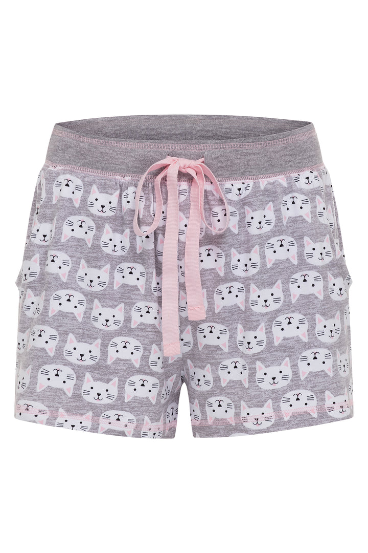 Cats patterned grey shorts as part of the René Rofé 2 Pack Lightweight Shirt Set in Pink Camo pattern