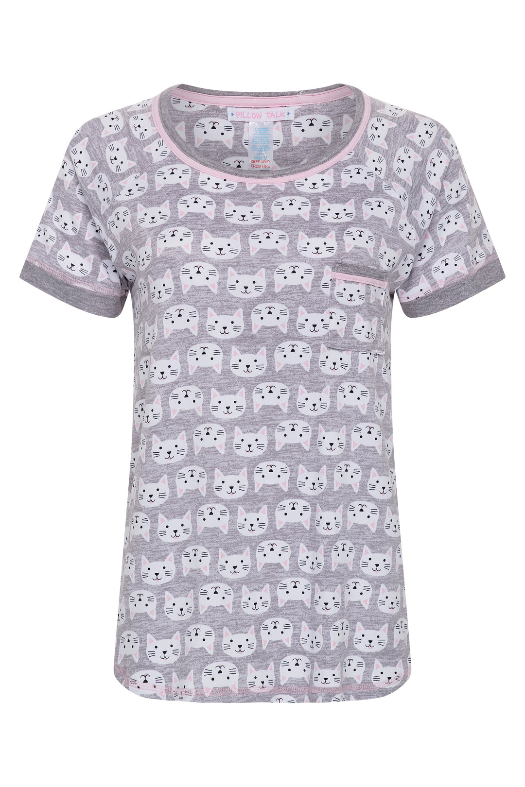 Cats patterned grey shirt as part of the René Rofé 2 Pack Lightweight Shirt Set in Pink Camo pattern