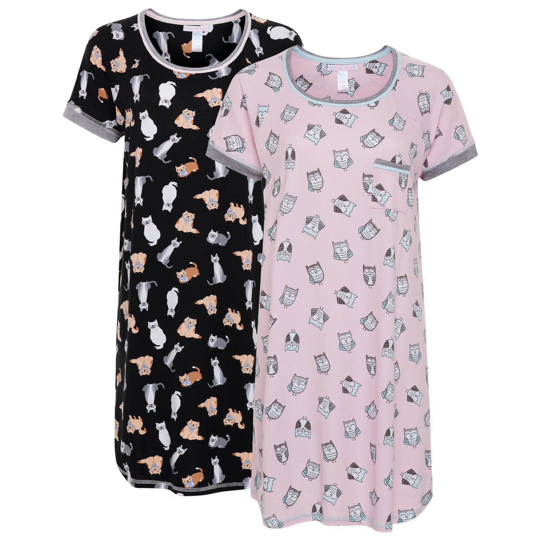Shop the René Rofé 2 Pack Soft Lightweight Sleep Shirt in Cats and Owls pattern