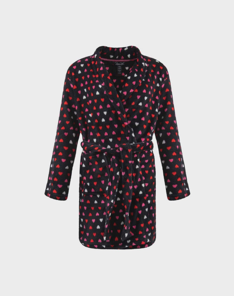 36 Inch Plush Robe — Red White Hearts