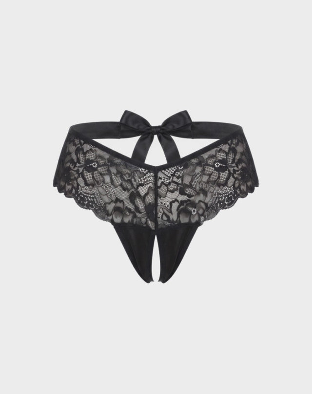 High Waisted Bow Back Crotchless Panty