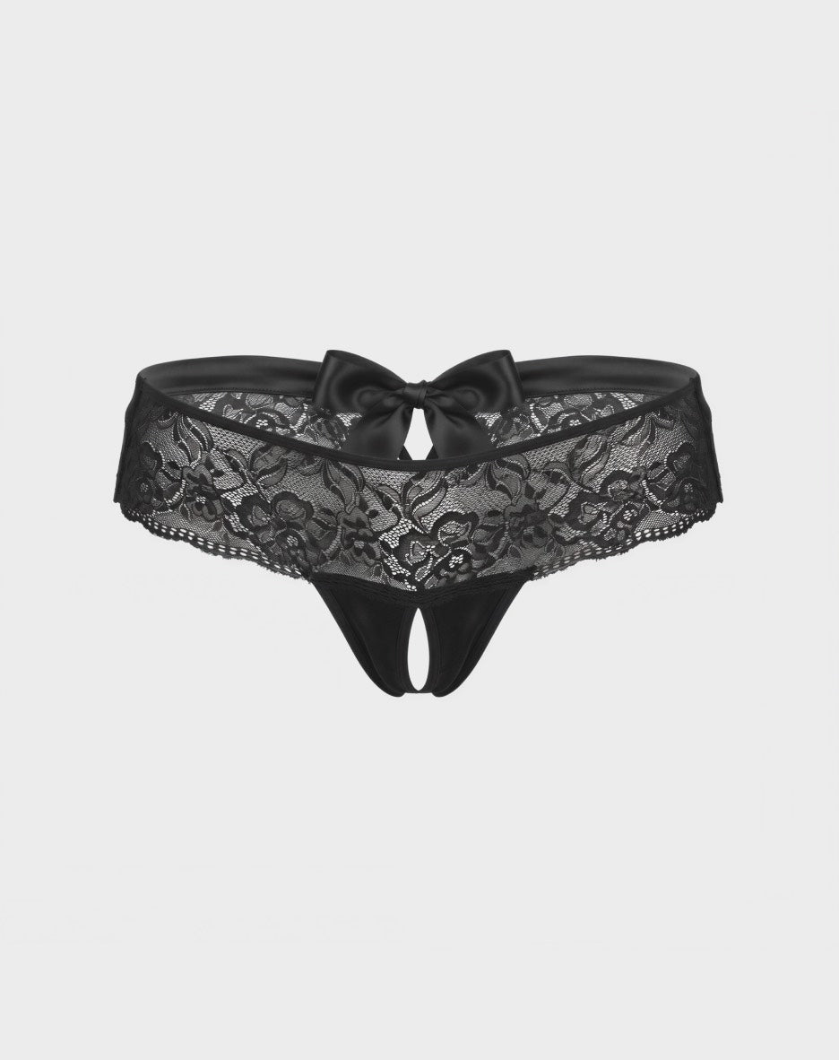 Luxe Lace Crotchless Bow Back Thong