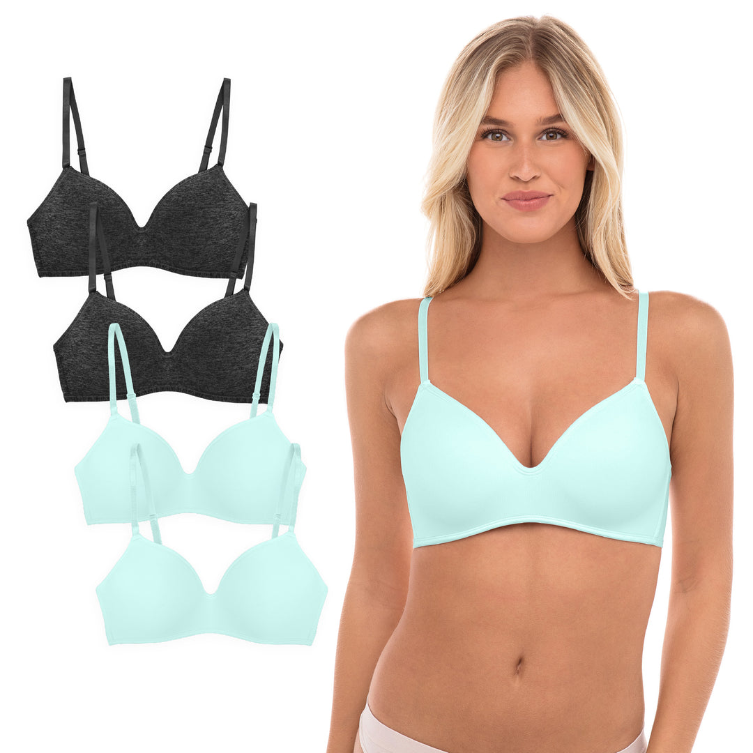 René Rofé Rene Rofe Lingerie Womens 4 Pack Soft Foam Wireless T Shirt Bra Aqua