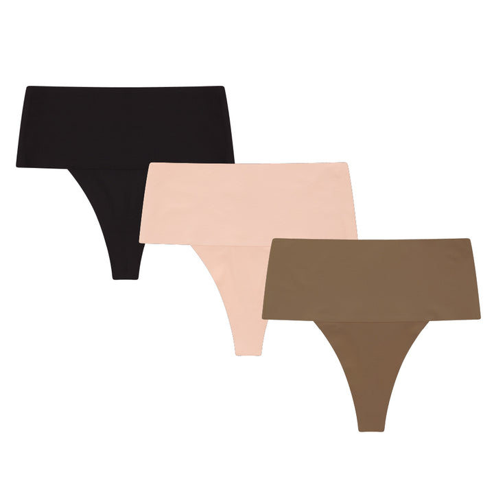 René Rofé F I T Figure Improving Technology By Rene Rofe Lingerie 3 Pack High Waist Shaping Thongs Brown