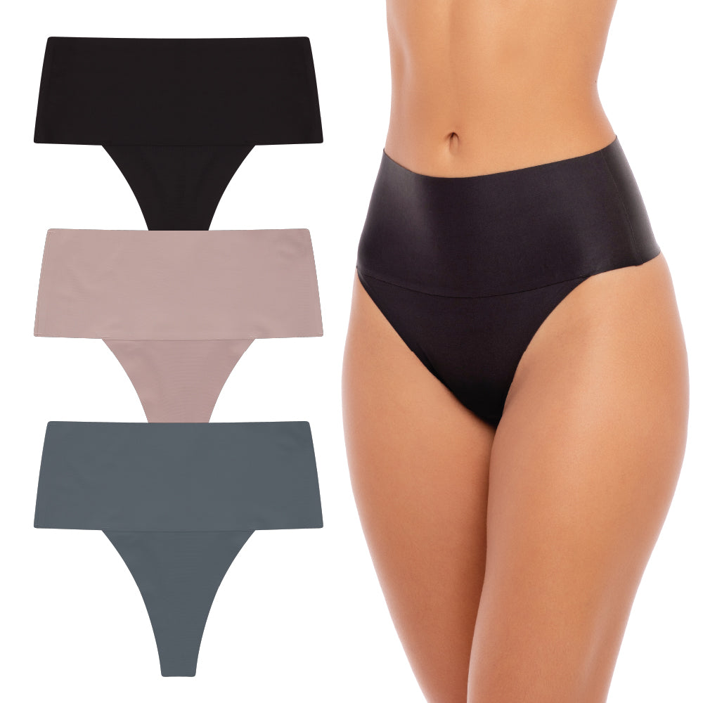 René Rofé F I T Figure Improving Technology By Rene Rofe Lingerie 3 Pack High Waist Shaping Thongs Grey