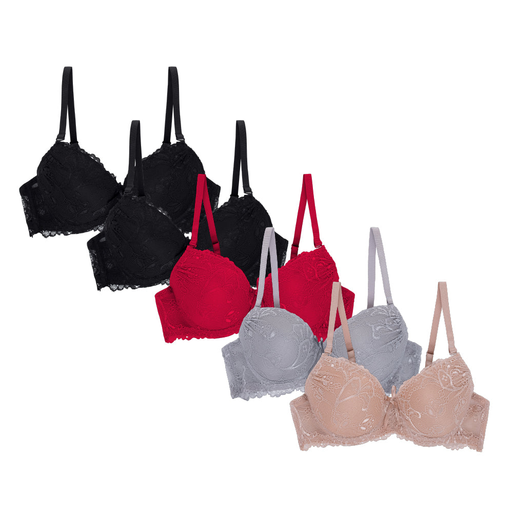 René Rofé Rene Rofe Lingerie 5 Pack Push Up Bra Red