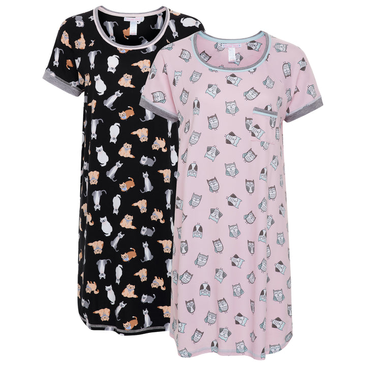 2 Pack Soft Lightweight Sleep Shirt Cats/Owls
