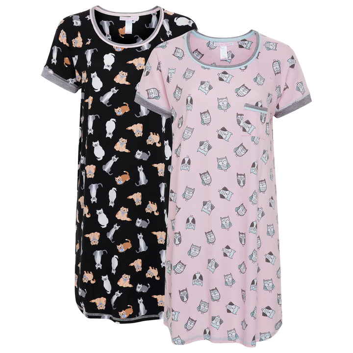 René Rofé Pillow Talk By Rene Rofe Sleepwear 2 Pack Soft Lightweight Sleep Shirt Cats Owls