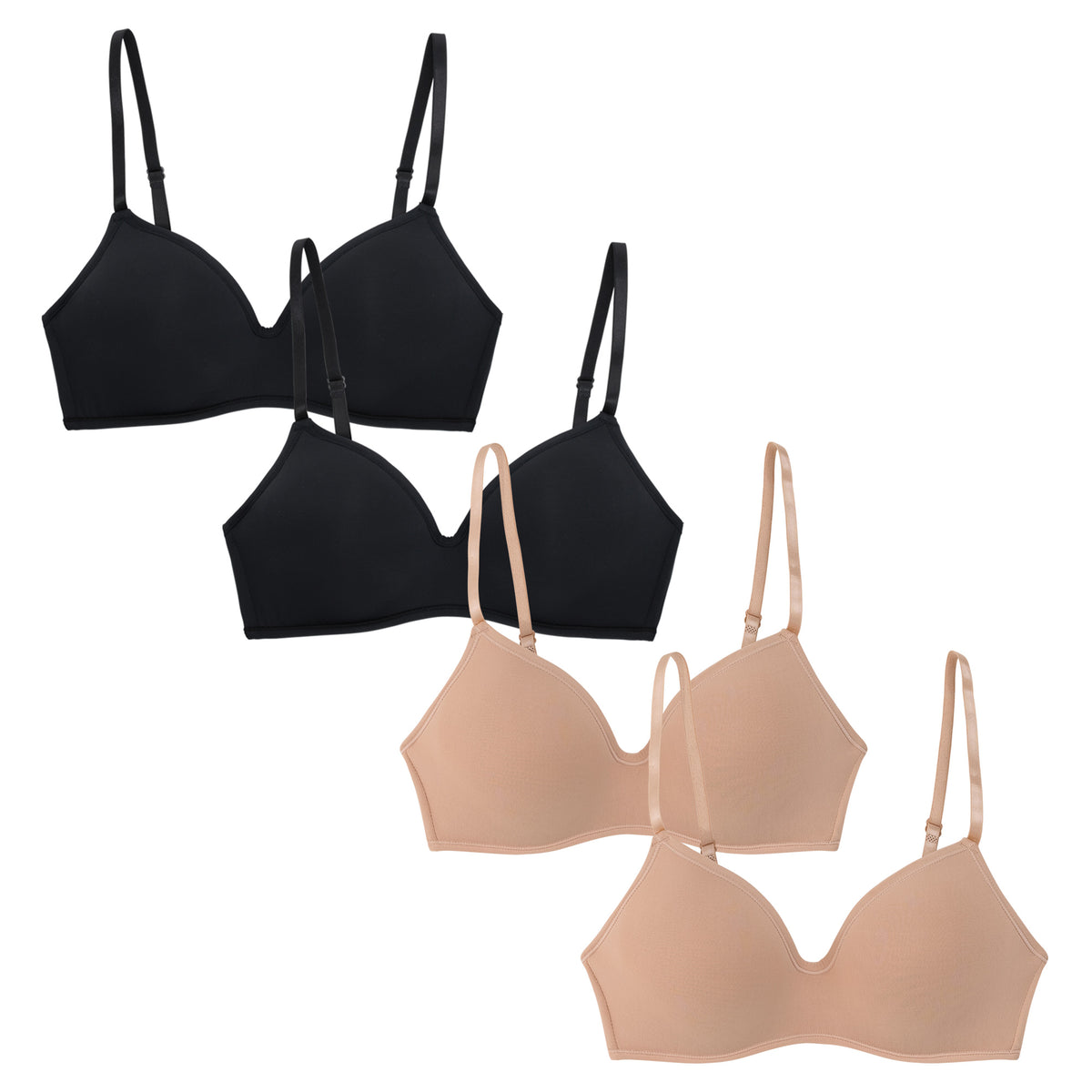 René Rofé 4 Pack Soft Foam Wireless T Shirt Bra Black Nude
