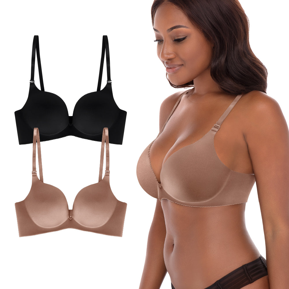 René Rofé 2 Pack Wireless Push Up Bra in Black and Brown