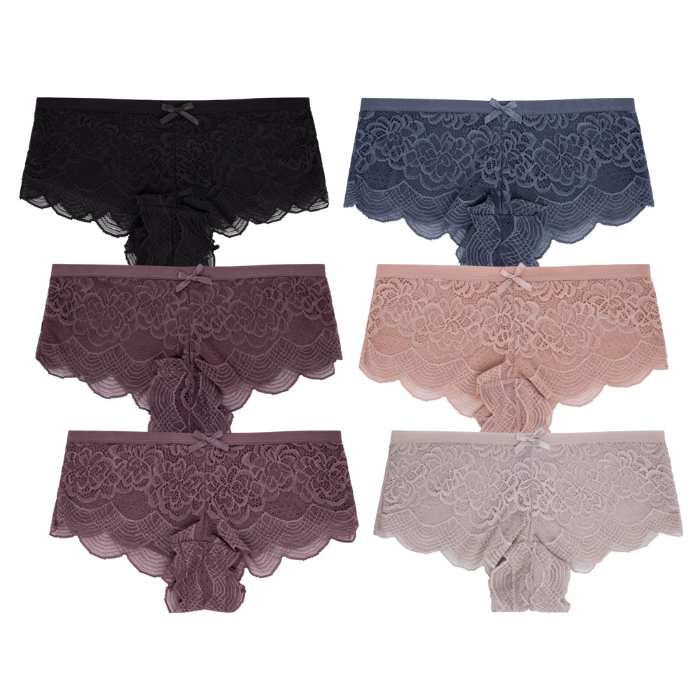 6 Pack Lace Hipster Panties