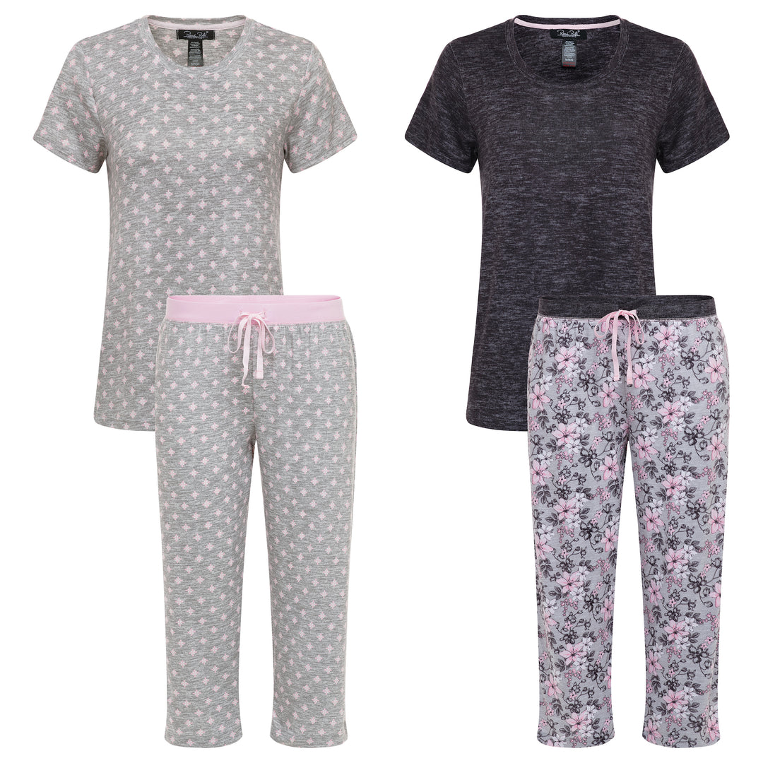 Women's Hacci Capri Sleepwear Set | 2 Pack Capri Loungewear / Floral