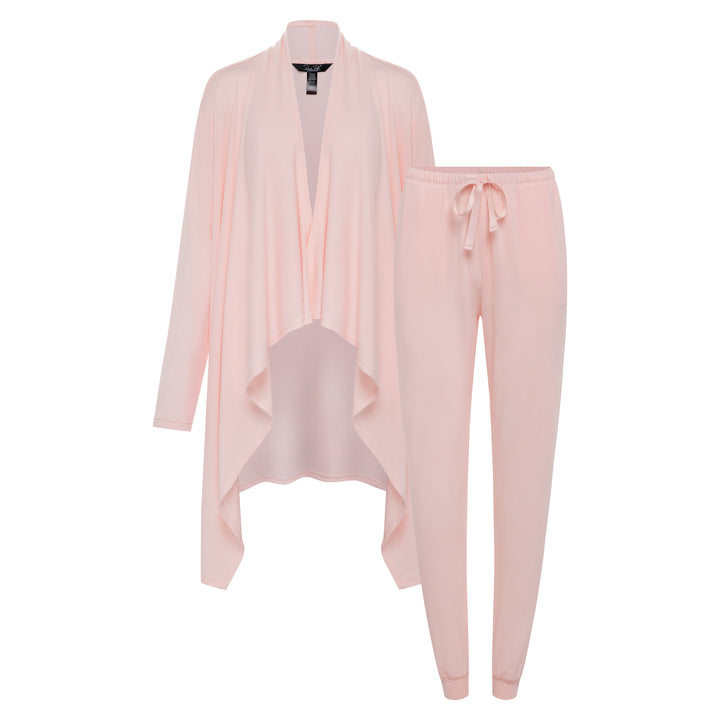2 Piece Hacci Robe & Jogger Set Pink
