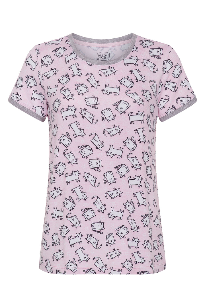 René Rofé Rene Rofe Sleepwear 2 Pack Short Sleeve Lightweight Hacci Jogger Set Paris Cats