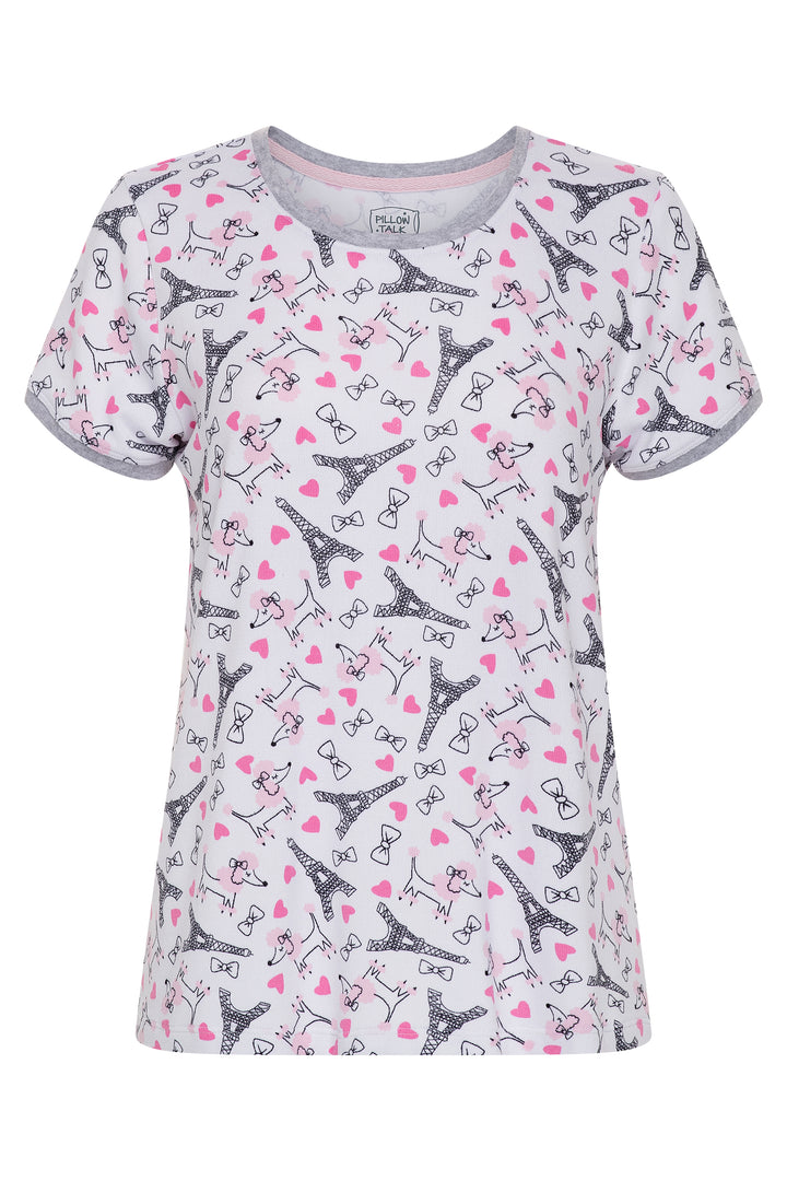 René Rofé Rene Rofe Sleepwear 2 Pack Short Sleeve Lightweight Hacci Jogger Set Paris Cats