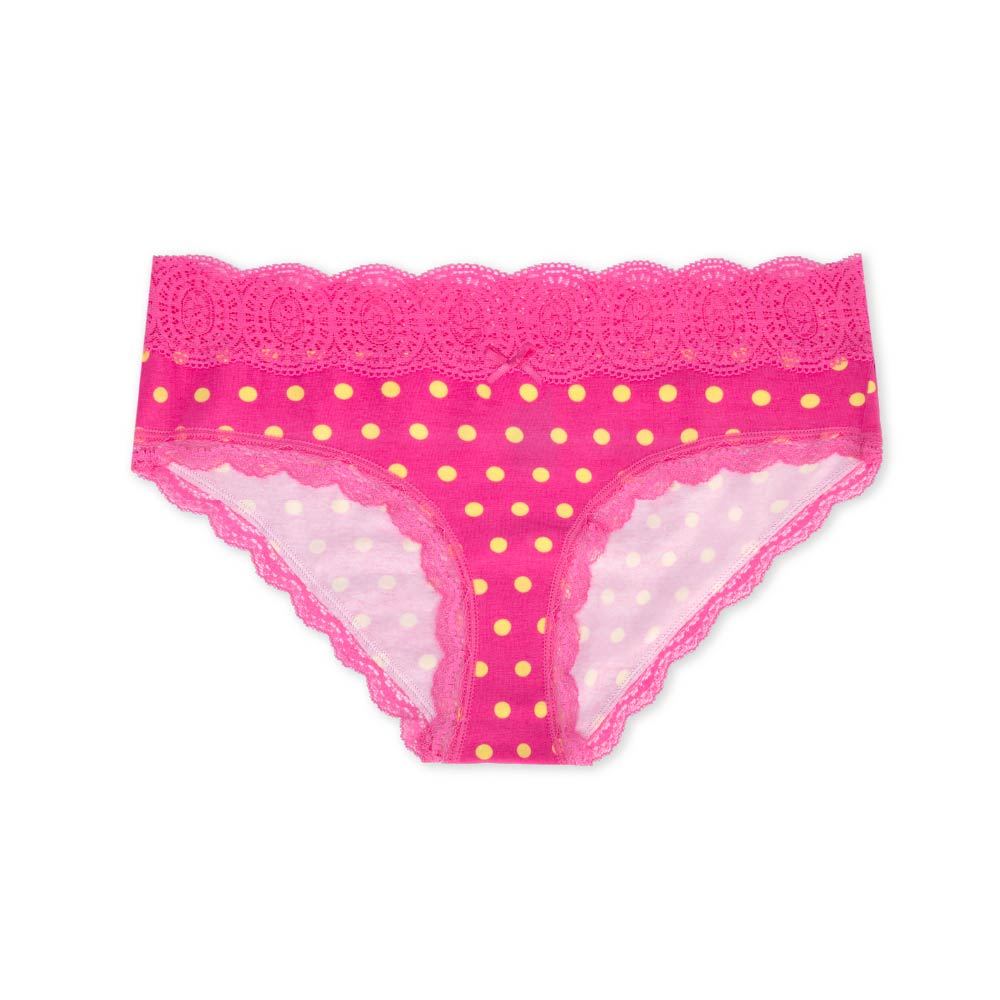 Waist No Time Hipster Panties in Pink with Yellow Polka Dots by René Rofé