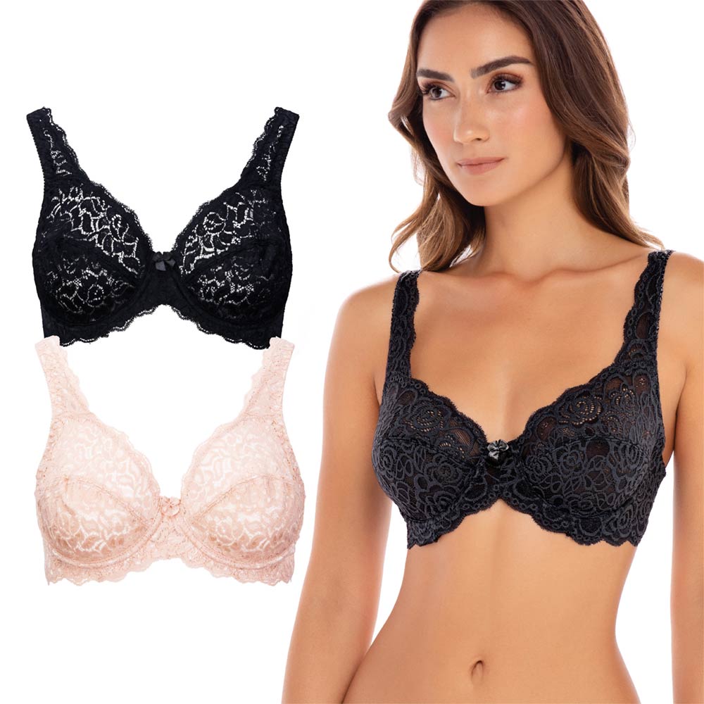 2 Pack Stretch Lace Unpadded Bras in Black by René Rofé
