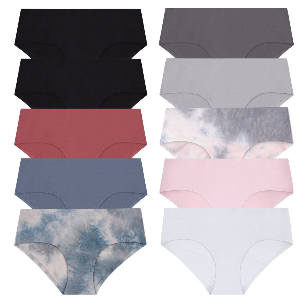 René Rofé 10 Pack No Show Hipsters with Black, Grey, Pink, Maroon, Beige and Tie-dye Panties