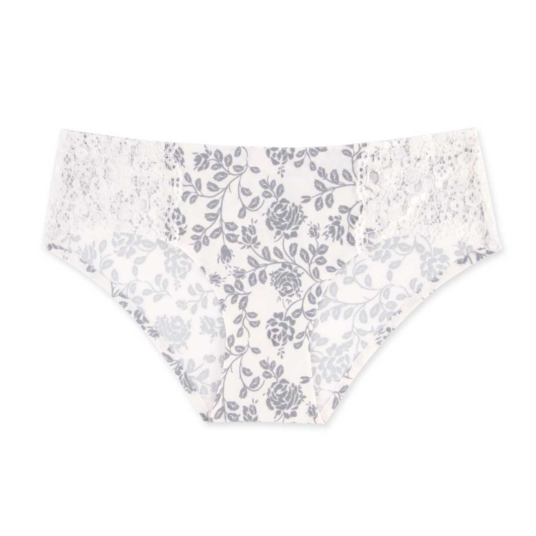 Grey Flower Patterned in White Pantie as a part of the René Rofé 10 Pack No Show Hipsters set