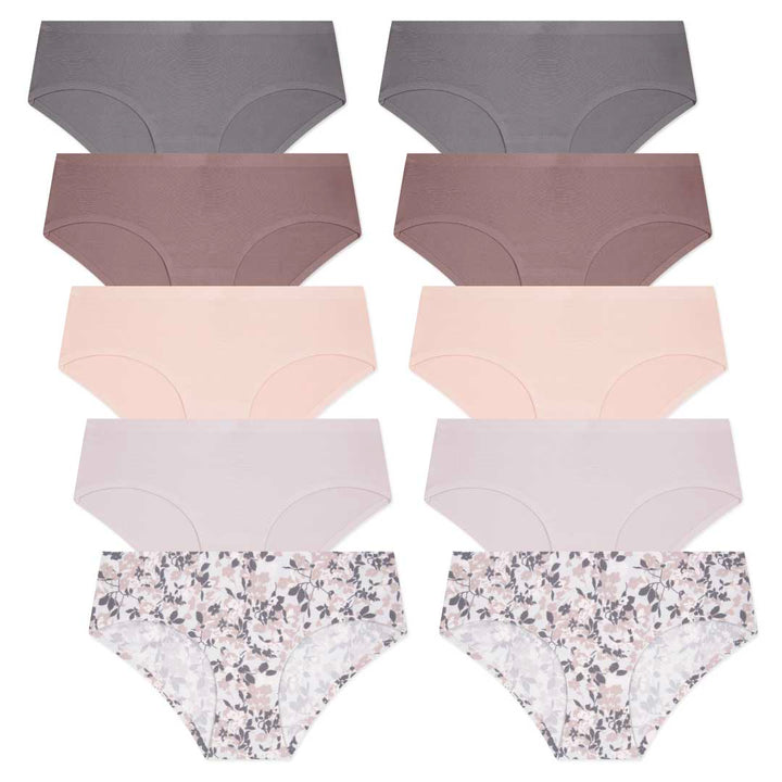 René Rofé 5 Pack No Show Hipster Panties in Pink and Grey Floral print