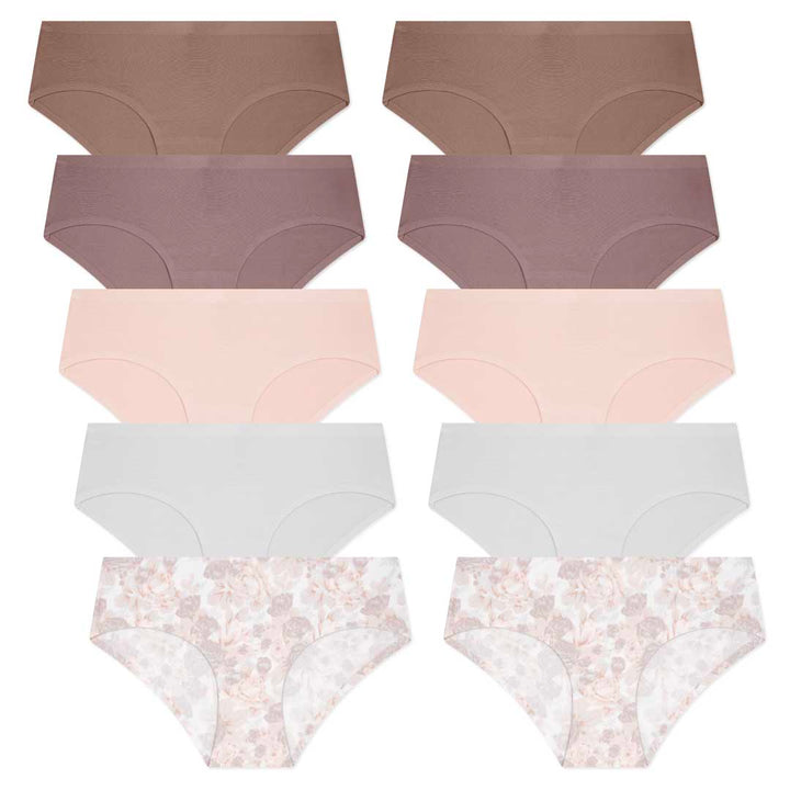 René Rofé 10 Pack No Show Hipsters in White and Peach Roses