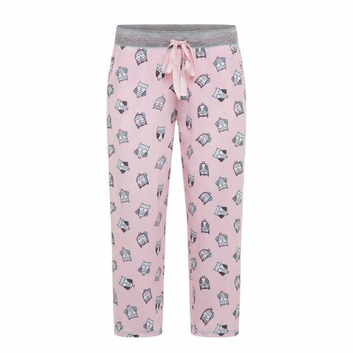 Pink Owl patterned Pants as a part of the René Rofé 2 Pack Polysuede Yummy Butter Soft Capri Set