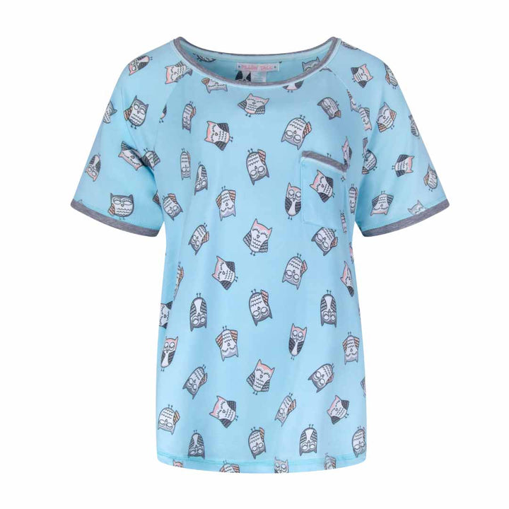 Owl patterned T-Shirt as a part of the René Rofé 2 Pack Polysuede Yummy Butter Soft Capri Set