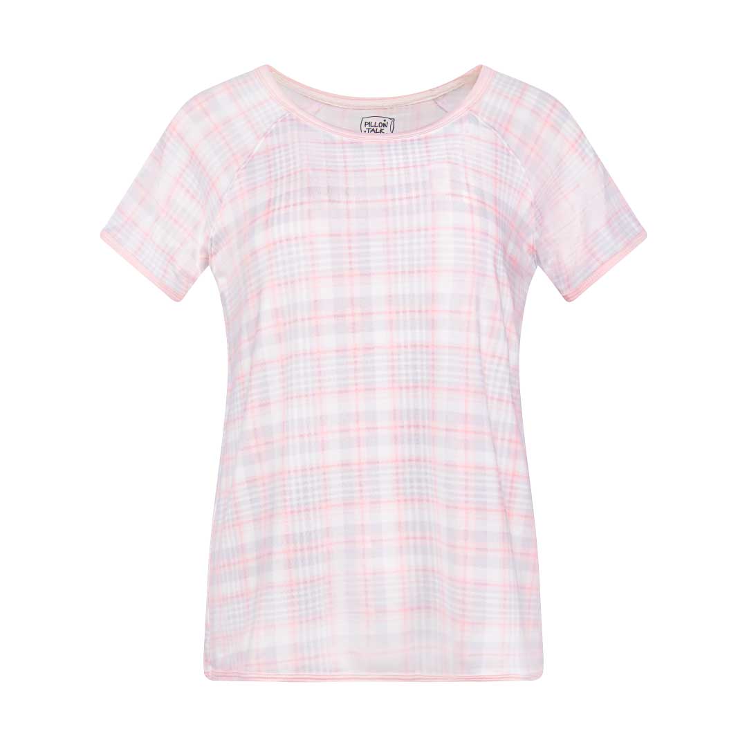 Pink Tartan patterned t-shirt as part of the René Rofé 2 Pack Lightweight Short Set 