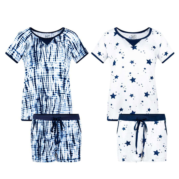 Shop the René Rofé 2 Pack Butter Soft Pajama Short Set in Blue Tie Dye and Stars pattern