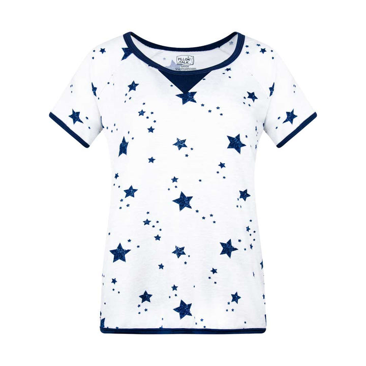 Stars patterned t-shirt as part of the René Rofé 2 Pack Butter Soft Pajama Short Set
