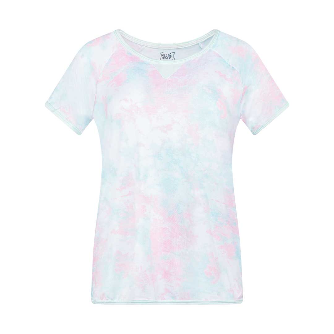 Pink Tye die colored t-shirt as part of the René Rofé 2 Pack Butter Soft Pajama Short Set