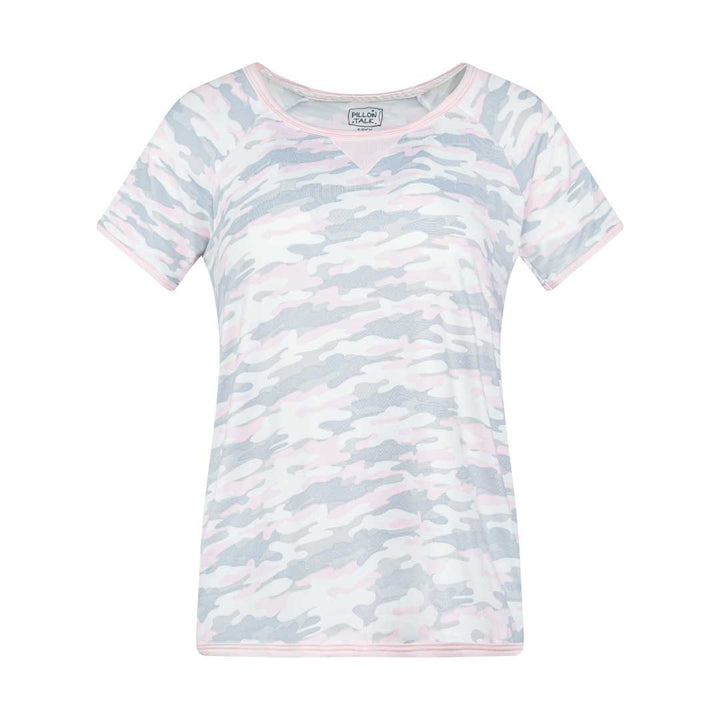 Pink Camo colored t-shirt as part of the René Rofé 2 Pack Butter Soft Pajama Short Set