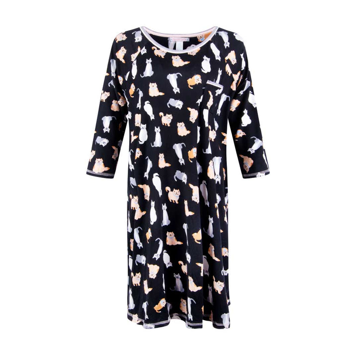 René Rofé Lightweight Night Gown - 2 Pack in Cats and Grey Leopard Print Pattern