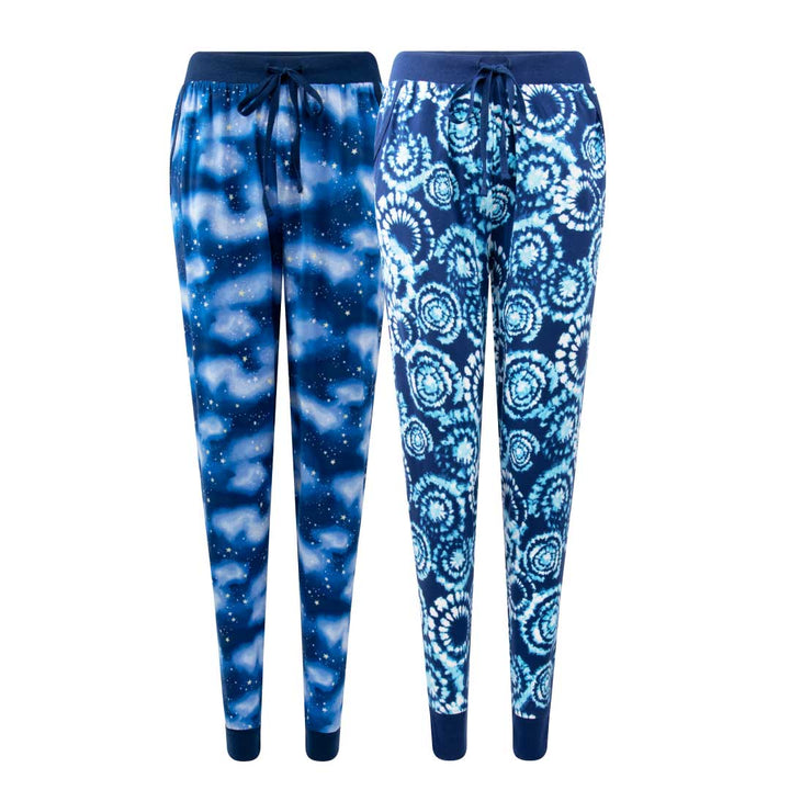 René Rofé 2 Pack Jogger Pants in Blue and White Tie-Dye and Blue White Starry Night