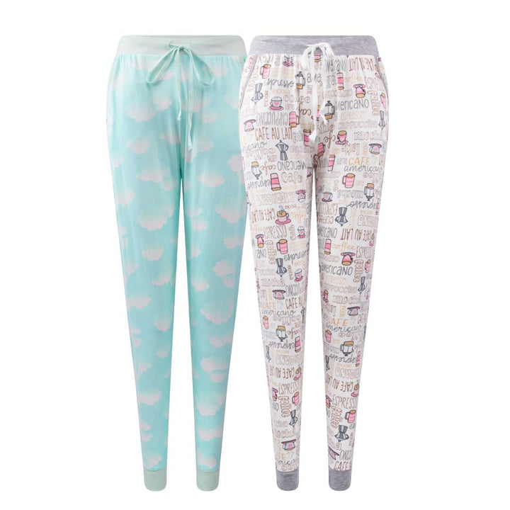 René Rofé 2 Pack Jogger Pants in Teal Cloud print and Coffee Espresso Print