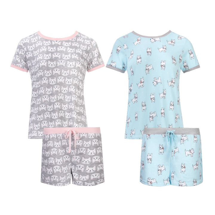 René Rofé 2 Pack Loungewear Hacci Shorts Set Cats Dogs