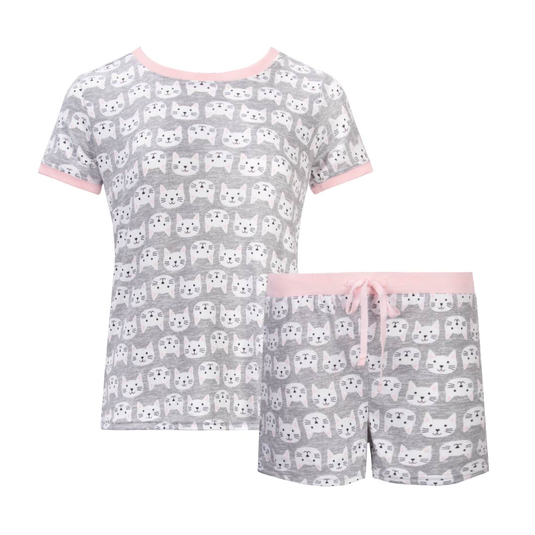 Cats Hacci T-Shirt and Shorts as part of the 2 Pack Loungewear Hacci Shorts Set