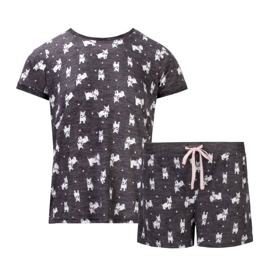 René Rofé 2 Pack Loungewear Hacci Shorts Set Paris Dogs