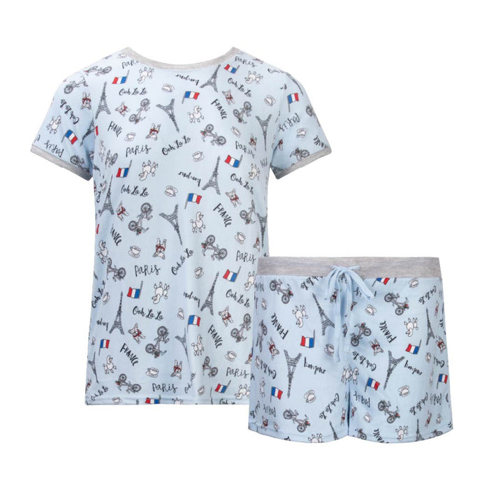 Paris Hacci T-Shirt and Shorts as part of the 2 Pack Loungewear Hacci Shorts Set