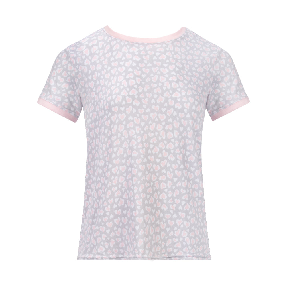 Pink Hearts Hacci T-Shirt as a part of the 2 Pack Loungewear Hacci Shorts Set