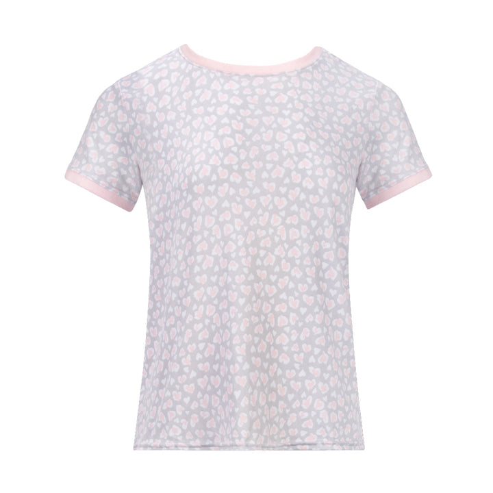  Pink Hearts Hacci T-Shirt as a part of the 2 Pack Loungewear Hacci Shorts Set