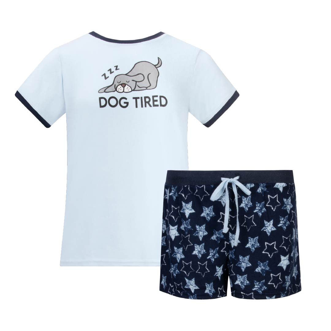 Sleeping Dog Hacci T-Shirt and Shorts as part of the 2 Pack Loungewear Hacci Shorts Set