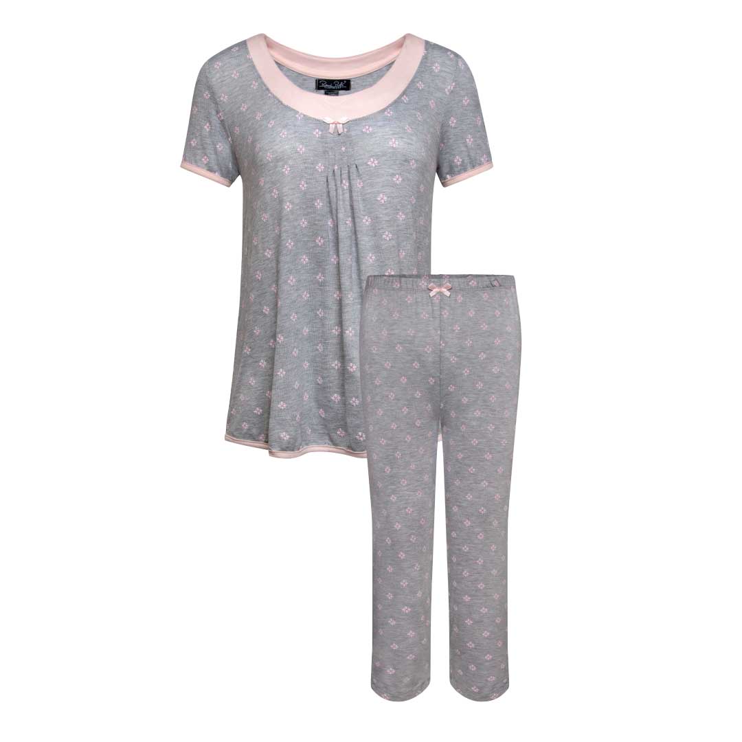 NWT Lucky Brand Ladies' 4-Piece Pajama Set Gray Leopard Print - Size 3X