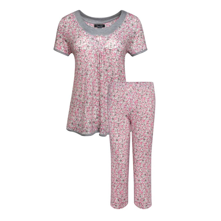 René Rofé 2 Pack Rayon Spandex Capri Set Grey Leopard Print Floral