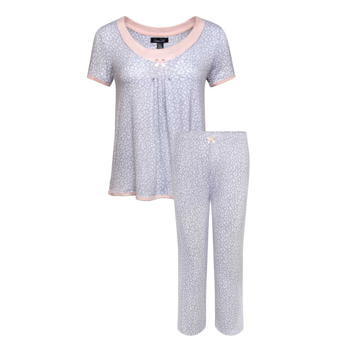 René Rofé 2 Pack Rayon Spandex Capri Set Grey Leopard Print Floral